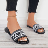 Susiecloths Words Print Slide Sandals Round Toe Flat Slippers