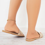 Susiecloths Round Toe Backless Slide Sandals Flat Beach Slippers