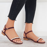 Susiecloths Women Block Low Heels Open Toe Pearl Ankle Strap Sandals