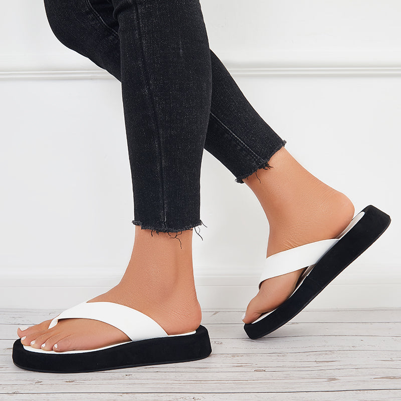 Susiecloths Women Platform Flip Flops Soft Sole Slides Thong Sandals