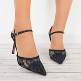 Susiecloths Mesh Slingback Pumps Pointed Toe Stiletto Heel Ankle Strap Sandals