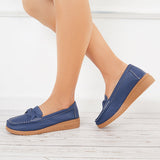 Susiecloths Retro Round Toe Penny Loafers Platform Flats Walking Shoes