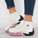Susiecloths Women Platform High Top Canvas Sneakers Lace Up Walking Shoes