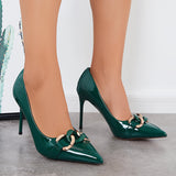Susiecloths Pointed Toe Stilettos Heel Pumps Chain Decor Thin High Dress Shoes