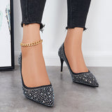Susiecloths Rhinestone Stilettos High Heel Pumps Pointed Toe Party Shoes