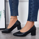 Susiecloths Comfy Pointed Toe Block Low Heel Pumps Solid Color Dress Shoes