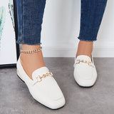 Susiecloths Chain Decor Square Toe Loafers Low Heel Slip on Dress Shoes