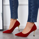 Susiecloths Red Pointed Toe Metal Heel Slip On Dress Pumps Shoes
