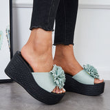 Susiecloths Flower Platform Slide Sandals Open Toe Slip on Wedge Heel Shoes