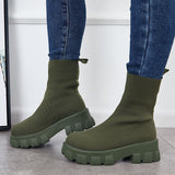 Susiecloths Knit Stretch Platform Ankle Sock Boots Pull on Chunky Sole Booties