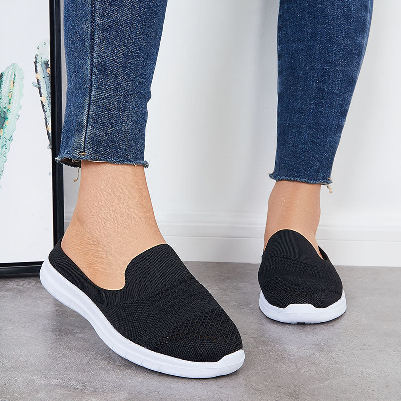 Susiecloths Black Breathable Loafers Slip on Mesh Knit Flats Walking Shoes