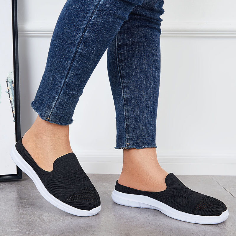Susiecloths Black Breathable Loafers Slip on Mesh Knit Flats Walking Shoes