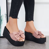 Susiecloths Bowknot Platform Wedges Slide Sandals Open Toe Slip on Beach Shoes