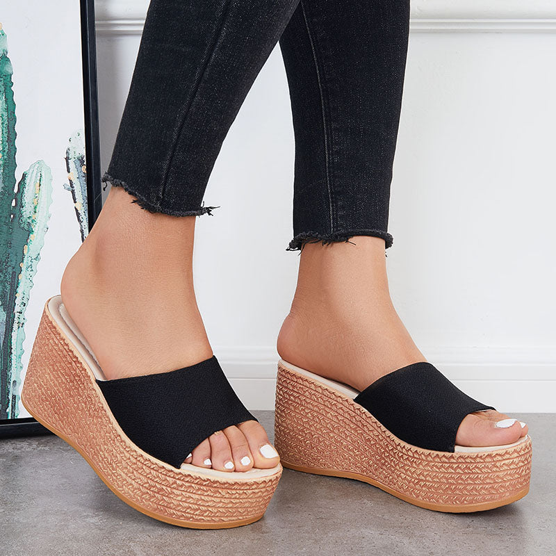 Susiecloths Platform Espadrille Sandals Open Toe Slip on Wedge Heel Shoes
