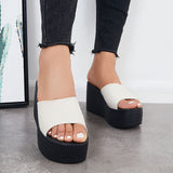 Susiecloths Casual Platform Wedge Slides Slip on Open Toe Backless Sandals