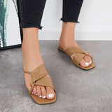 Susiecloths Criss Cross Slide Sandals Casual Square Toe Flat Slippers