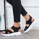 Susiecloths Open Toe Platform Sandals Knitted Stretch Ankle Strap Walking Sandals