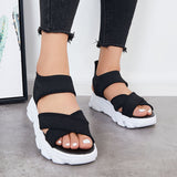 Susiecloths Open Toe Platform Sandals Knitted Stretch Ankle Strap Walking Sandals