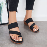 Susiecloths Black Toe Ring Slide Sandals Slip on Wedge Heel Summer Shoes
