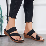 Susiecloths Black Toe Ring Slide Sandals Slip on Wedge Heel Summer Shoes