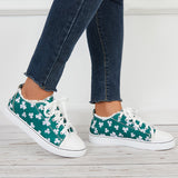 Susiecloths Floral Print Lace Up Canvas Shoes Flat Walking Sneakers