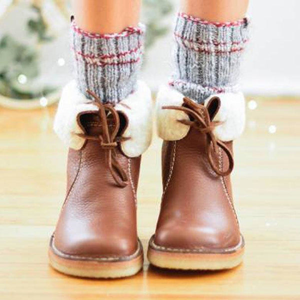 Susiecloths Women Winter Vintage Boots Warm Unisex Lace-up Shoes