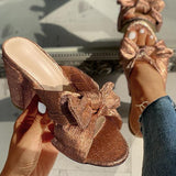 Susiecloths Peep Toe Bowknot Design Chunky Heeled Sandals