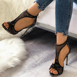 Susiecloths Open Toe Cutout Lace Thin Heel Sandals