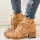 Susiecloths Lace-Up Cut Out Chunky Heels