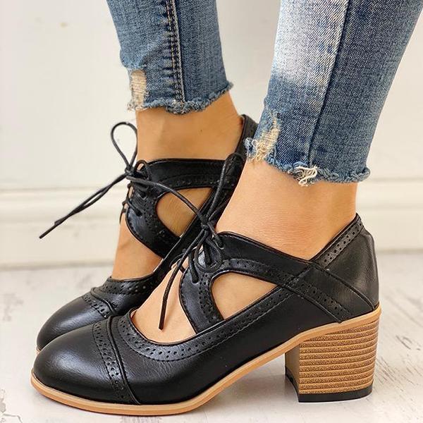 Susiecloths Lace-Up Cut Out Chunky Heels
