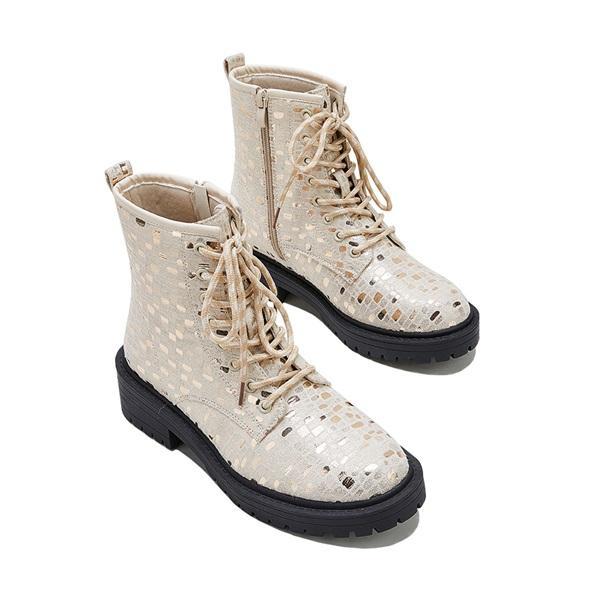 Susiecloths Women Sexy Sequin Lace-Up Ankle Chunky Heel Boots