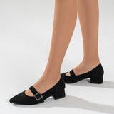 Susiecloths Black Mary Jane Dress Shoes Pointy Toe Low Block Heel Pumps
