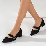 Susiecloths Black Mary Jane Dress Shoes Pointy Toe Low Block Heel Pumps