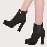 Susiecloths Platform Chelsea Ankle Boots Side Zipper Chunky High Heel Booties