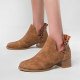Susiecloths Cutout Slip on Ankle Boots Ruffle Chunky Heel Short Booties