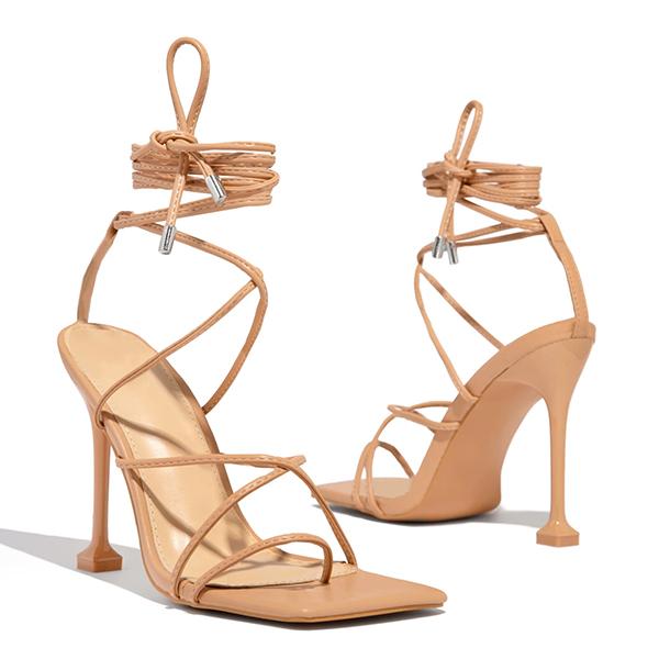Susiecloths Around-The-Ankle Lace-Up Closure Open Squared Toe Heels