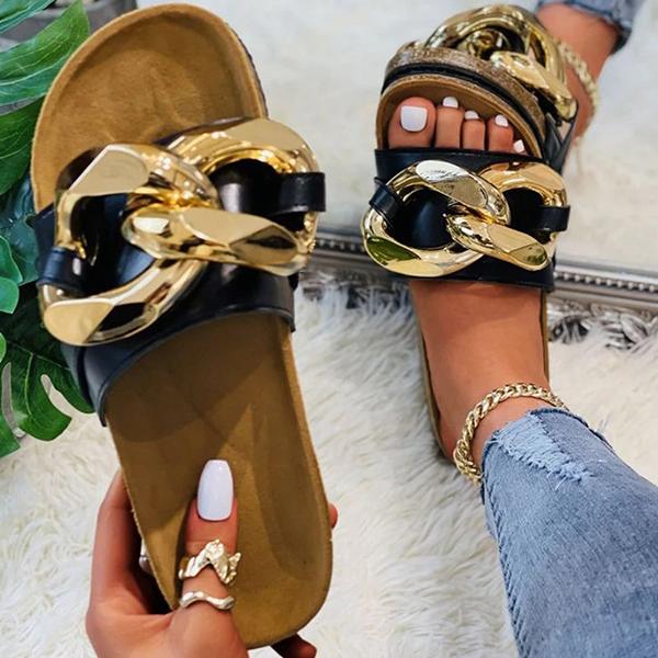 Susiecloths Fashion Web Celebrity Style Pu Chain Flat Sandals