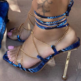 Susiecloths Sparkly Square Toe Chain Lace Up High Heels