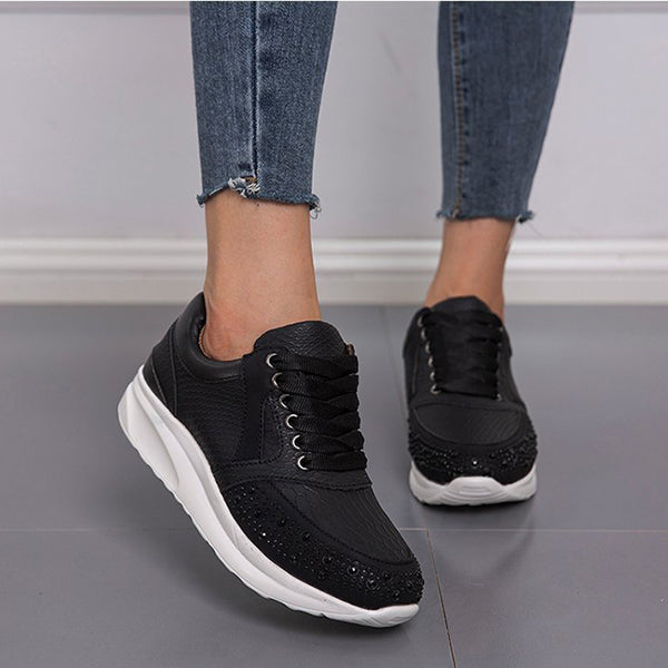Susiecloths Rhinestone Embrellished Platform Lace-Up Sneakers