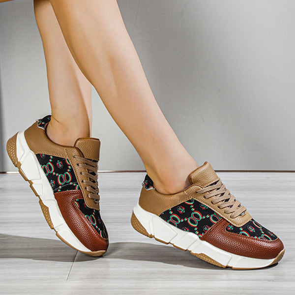 Susiecloths New In Leopard Print Colorblock Lace-Up Sneakers