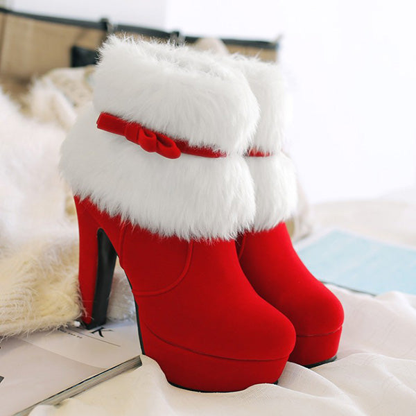 Susiecloths Christmas High-Heeled Bow Side Zipper Boots