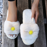 Susiecloths Round Toe Fur Bownot Flat Slippers