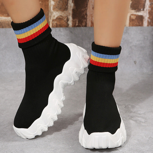 Susiecloths Casual Rainbow Thick Sole Knitted Sock Boots