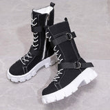 Susiecloths Canvas High-Top Platform Lace-Up Motorcycle Boots