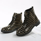 Susiecloths Fashion Grid Lace-Up Round Toe Thick Soled Martin Boots