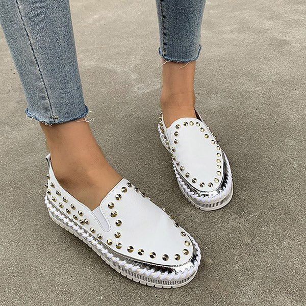 Susiecloths Fashion Rivet Rhinestone Thick Sole Loafers