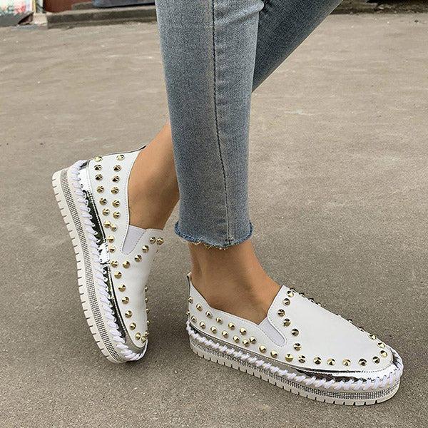 Susiecloths Fashion Rivet Rhinestone Thick Sole Loafers