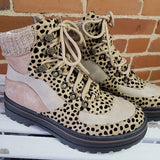 Susiecloths Leopard Color Block High Top Lace Up Martin Boots
