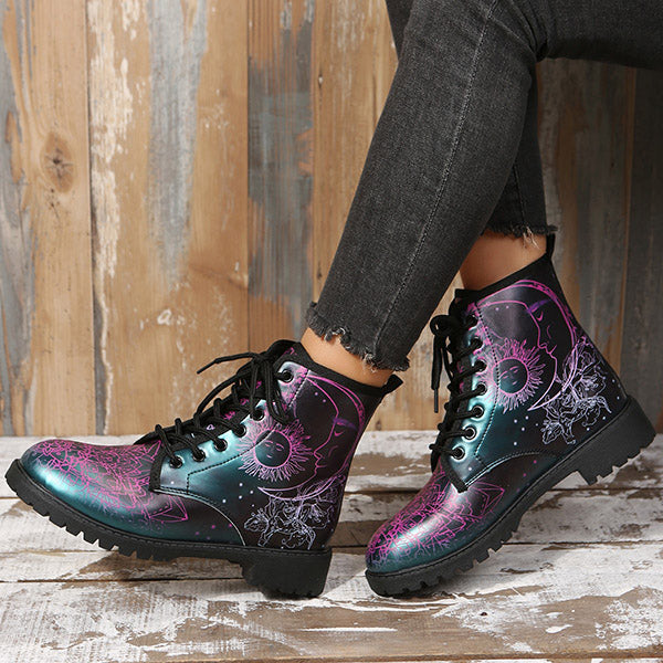 Susiecloths Stylish Multicolor Print Lace-Up Martin Boots