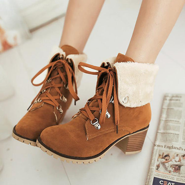 Susiecloths Wedge Faux Suede Zipper Stacked Snow Ankle Boots